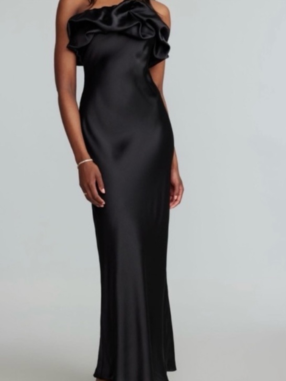 Elegant Black Off-Shoulder Ruffle Satin Evening Dress